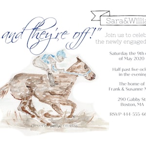 Horse Race Party Invitations, Custom watercolor art