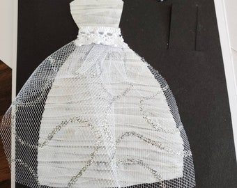 Wedding, engagement, bridal, groom, money holder, handmade card, tulle, fabric, paper, custom, card, 5*7, black tie, dress, greeting card