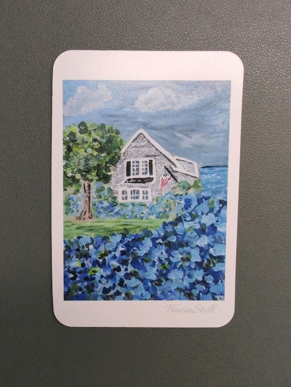 Magnet 3x5 Hydrangeas by the Sea , Original Art,floral Painting