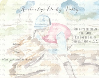 Derby Invite, Digital Download, Fill in, Not editable, jockey, Kentucky, Party Invitations, Custom watercolor art