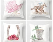 Custom pillow cover, watercolor, horse race, bourbon, southern, mint julep, bourbon, hat