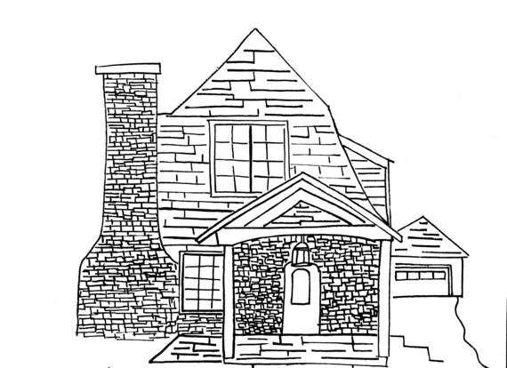 Custom Ink Drawing Of Your House Includes Upload To Society6 Etsy