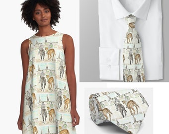 Derby Dress and Tie set, Horse Race, Unique, watercolor, derby, 2024