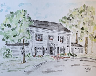 Custom Watercolor of your home, beach house, lake house, cabin, farmhouse, Original Watercolor