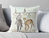 Horse Race, Pillow, Custom, Watercolor, Southern