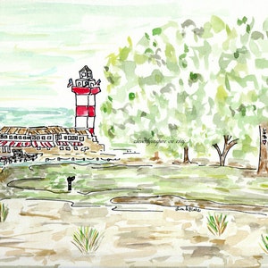 Harbor Town Print, Hilton Head, South Carolina, Original Artwork, Lighthouse, 18th hole, SeaPines, South, Father's Day gift