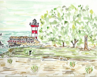 REPRINT Harbor Town, Hilton Head, South Carolina, Watercolor, Southern, Wedding, Original Watercolor