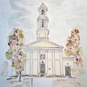 Custom watercolor, church, home, school, personalized, hand painted, Original, wedding, anniversary
