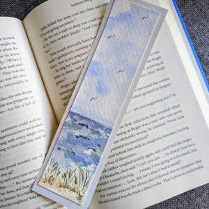 Beach Scene Watercolor Bookmark,hand painted, custom, gift, book, booklover, sea, ocean, coast, North Carolina, Hamptons, stocking stuffer