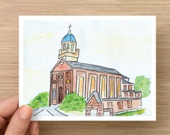 Custom University of Dayton Chapel Notecards, SET of 10, Watercolor, Dayton, OH