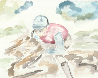 Art Print, Racing, Jockey, Watercolor, Original art, wall art, southern, derby, horse