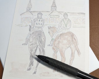 5x7 Notecards,Derby inspired, Horse racing art, original watercolor, Louisville, realtor gift, new home