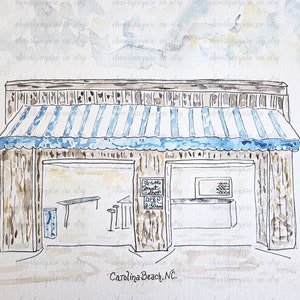 Carolina Beach, NC, Britt's Donut Shop, Coastal, Watercolor, Art, Original