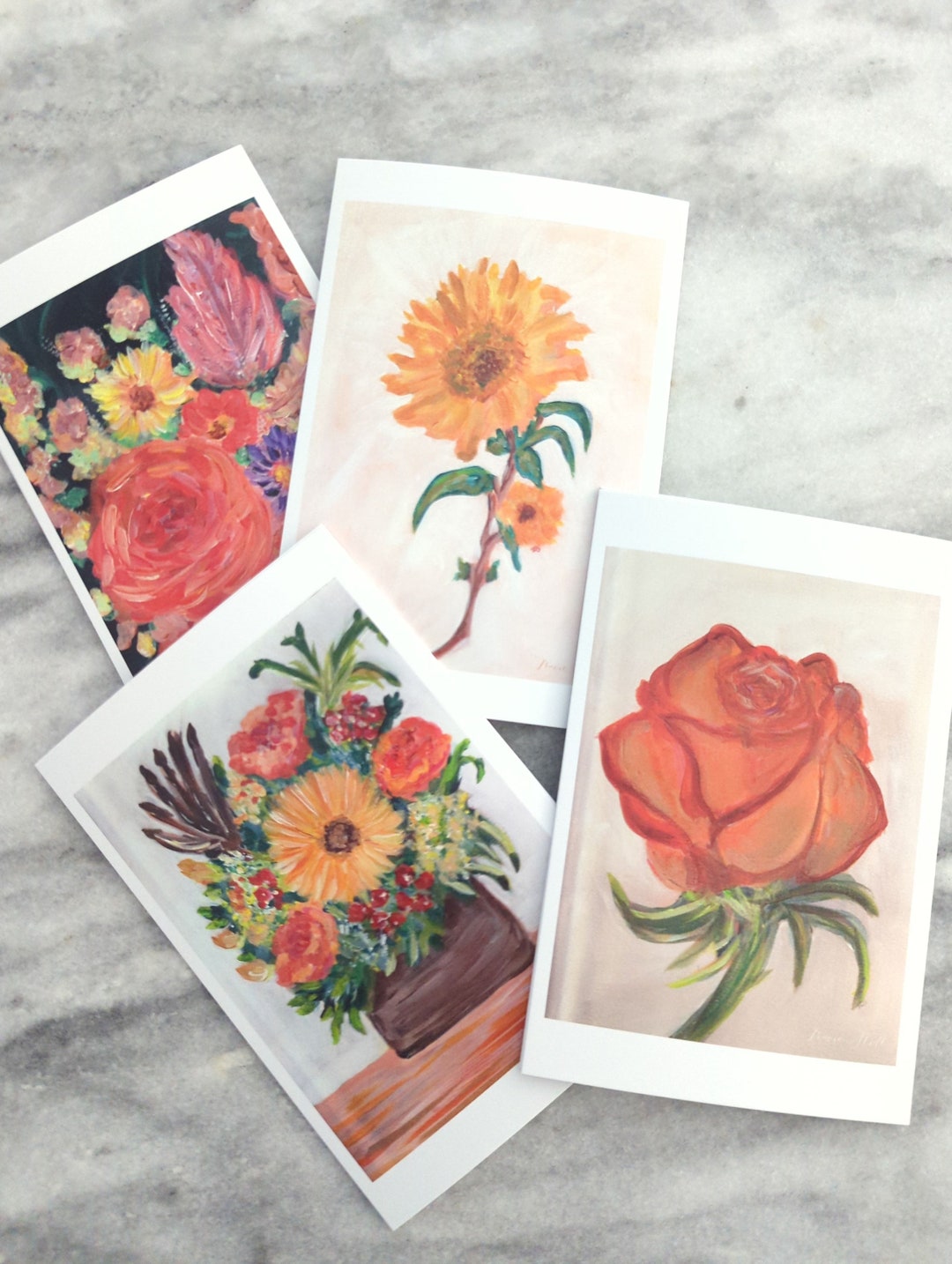 Fall Collection Set of 6 Original Floral Art Note Cards, Bouquet,floral ...