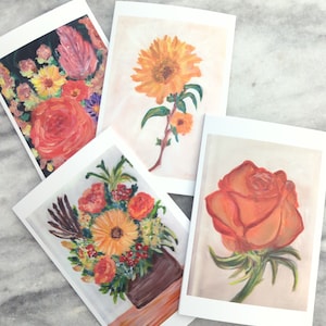 Herbst-Kollektion Set mit 6 Original floralen Grußkarten, Blumenstrauß, Blumenstrauß, Acrylmalerei, handgemalt, Geschenk, originale Grußkarten