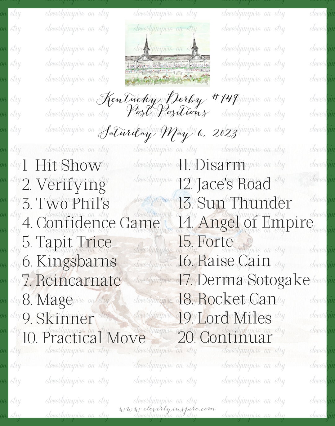 Derby 2023 Post Position 8x10 Digital Download Printable Etsy UK