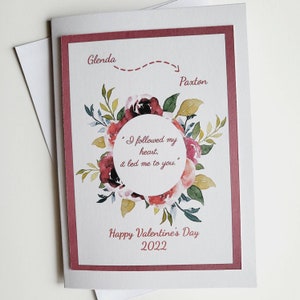 Biglietto di San Valentino, personalizzato, personalizzato, cuore, floreale, shabby chic, rosa, San Valentino, festa, 5x7, invio diretto, timbrato