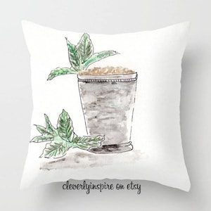 Mint Julep Watercolor Custom pillow cover, watercolor, horse race, bourbon, southern
