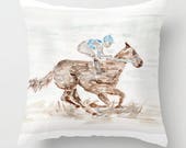 Custom pillow cover, watercolor, horse race, bourbon, southern