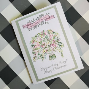 Retirement card, custom, personalized, unique, floral, watercolor, gift, 57, free shipping image 1