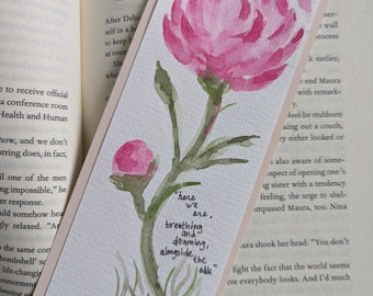 Watercolor Bookmark, hand painted, custom, gift, book, booklover, nature, wedding,gift, couple, reader, bride, engagement, peony art