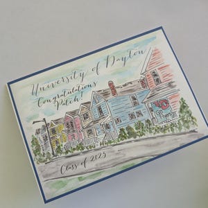Kundenspezifische Dayton-Nachbarschafts-Abschluss-Karte, personalisiertes Aquarell, Dayton, OH