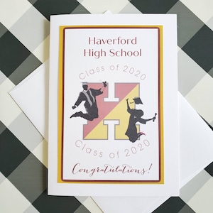 Cartes de graduation unisexes, Haverford, PA, Classe de 2020, porte-monnaie, carte faite à la main, personnalisée, carte, 5 * 7