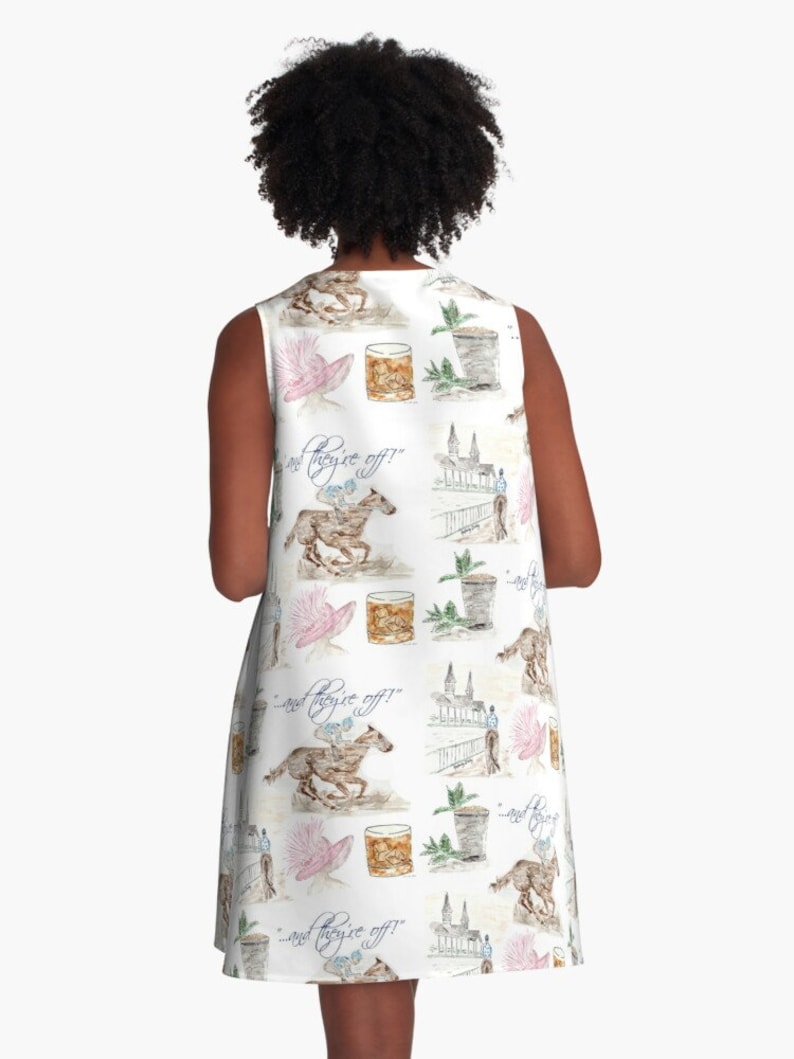 Custom art on A line dress, Horse Race, Unique, watercolor image 2