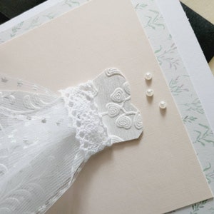 Wedding, engagement, bridal, handmade card, tulle, fabric, paper, custom, card, 5*7, mint, blush,dress, greeting card, unique, bridesmaid