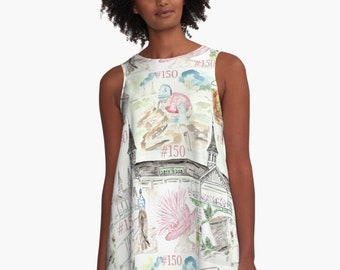 Custom art on A line dress, Horse Race, Unique, watercolor, derby, 2024