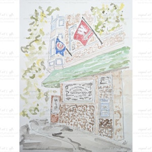 Acquerello personalizzato, Chicago, Tavern, Wills, dipinto a mano, Cubs, Wisconsin
