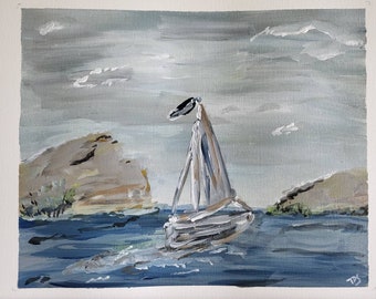 Art Print, sailing, boat, coast, beach, hamptons, martha's vineyard, beachhouse, wall art, original art