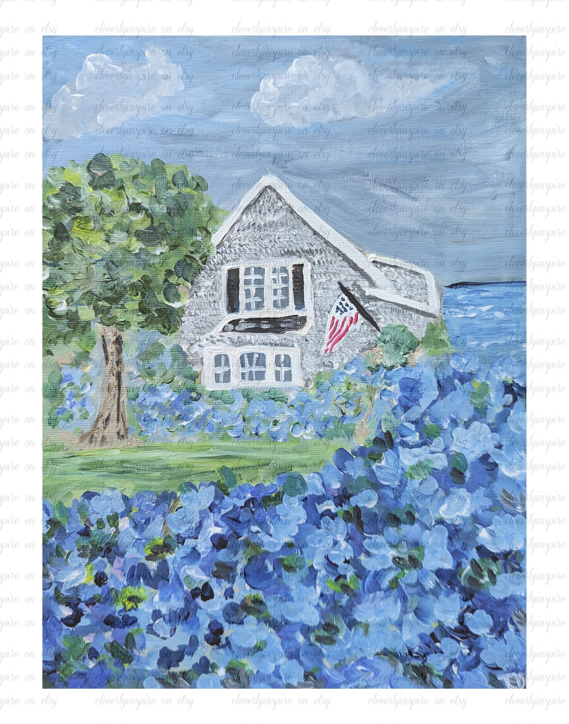 Magnet 3x5 Hydrangeas by the Sea , Original Art,floral Painting