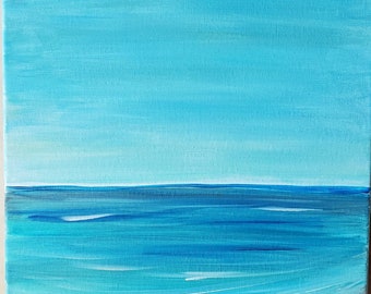 High tide, 8*10, Original art, canvas, beach, coastal, wall art, blue, water,sea, hand-painted, ocean, lake, wave, sunrise