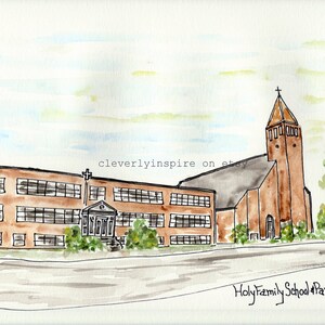 Custom watercolor, church, home, school, personalized, handpainted, Original Watercolor