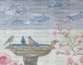 Art print, Bridgerton, birds, garden art, original art, wall art, girly art, pink