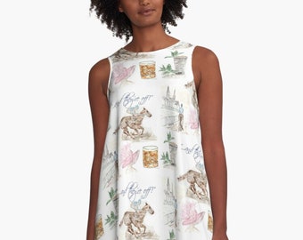 2xl size , sample,Custom art on A line dress, Horse Race, Unique, watercolor