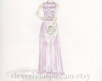 Prom Dress, Watercolor, Custom, Class of 2018, Hand painted, Art, Original Watercolor