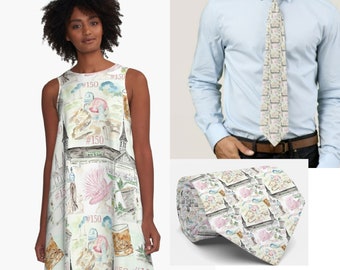 Derby Dress and Tie set, Horse Race, Unique, watercolor, derby, 2024