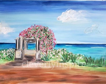 Original art, botanical, custom,floral, coastal, beach, 24x36 hand-painted, acrylic