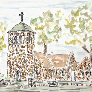 Custom watercolor, church, wedding, home, business, town