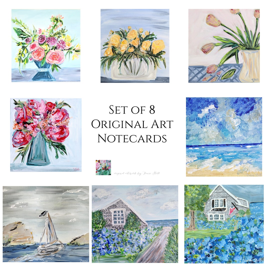 Set of 8, Original Floral Art Note Cards, Bouquet,floral, Acrylic ...