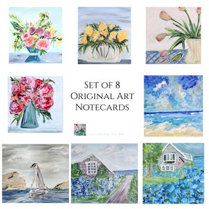 Set von 8, Original florale Kunst Grußkarten, Blumenstrauß, Blumen, Acrylmalerei, handgemalt, Geschenk, originelle Grußkarten, danke