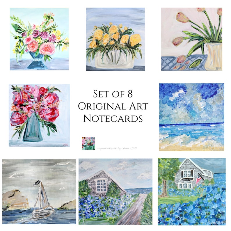 Set of 8, Original Floral Art Note Cards, Bouquet,floral, Acrylic ...