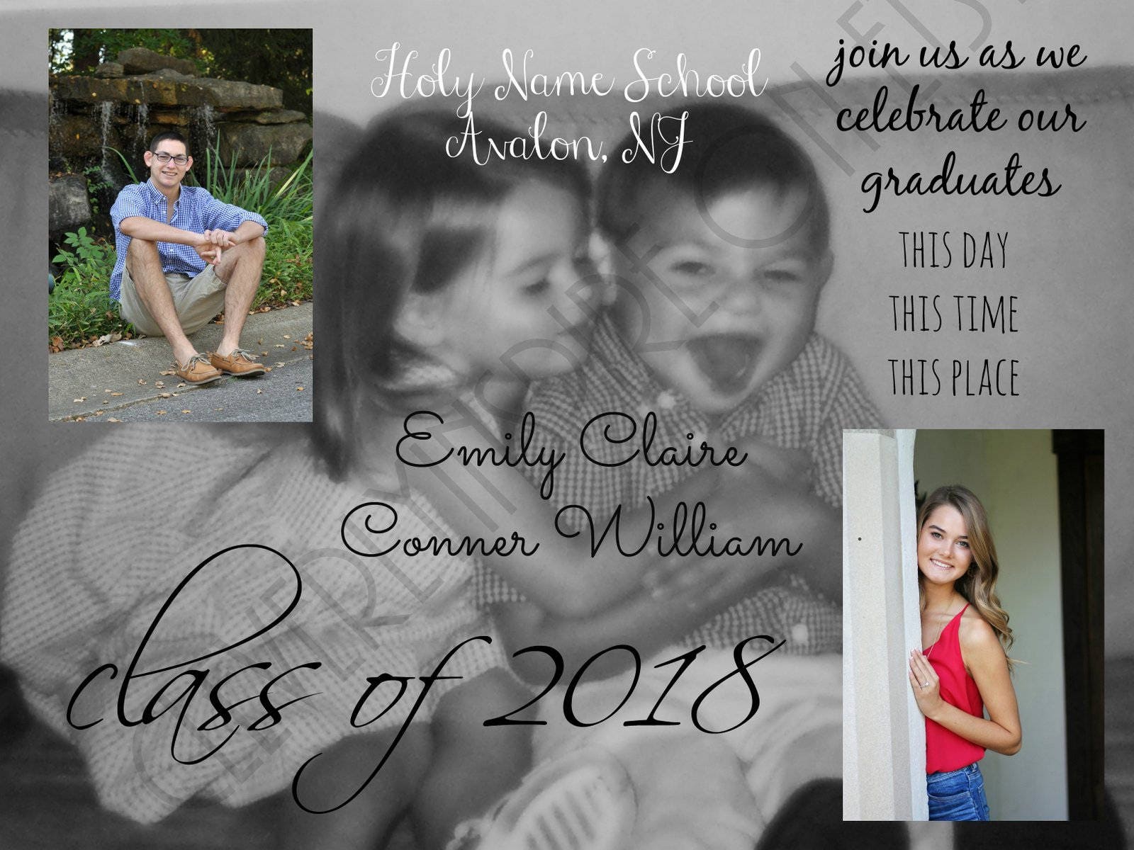 Anuncios de graduación de gemelos, diseño personalizado, fiesta de  graduación, invitación, impresión, 5x7 - Etsy México, image size:1600x1200