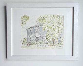 Framed 11x14, Custom Watercolor of your home, beach house, lake house,realtor gift, closing gift, wedding