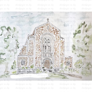 Custom watercolor, church, home, school, personalized, hand painted, Original Watercolor, Blessed Sacrament, Kentucky, Park Hills