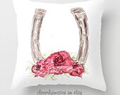 Horse Race, Pillow, Custom, Watercolor, Southern, horseshoe, kentucky, roses, run