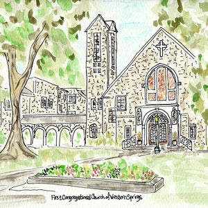 Custom watercolor, church, home, school, personalized, hand painted, Original Watercolor