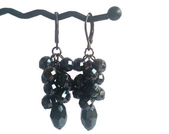 Dark Diva - Grey Earrings - Charcoal Hematite Gemstone Bead Cluster Dangle Earrings - Mishimon Designs